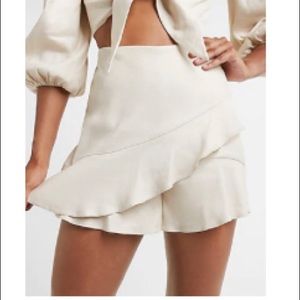 High-waisted linen blend ruffle skort